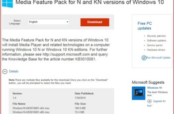 paquete de caracteristicas multimedia de las versiones n y kn de windows 10