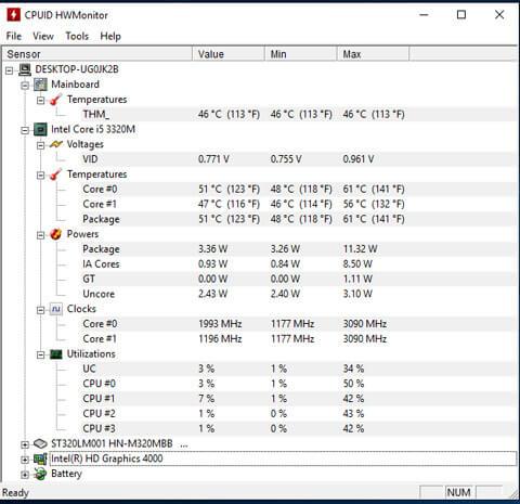 Temperatura de la PC de HWmonitor