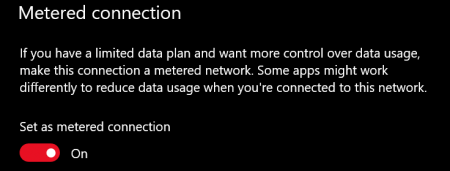 conexión medida de Windows 10 conmutada