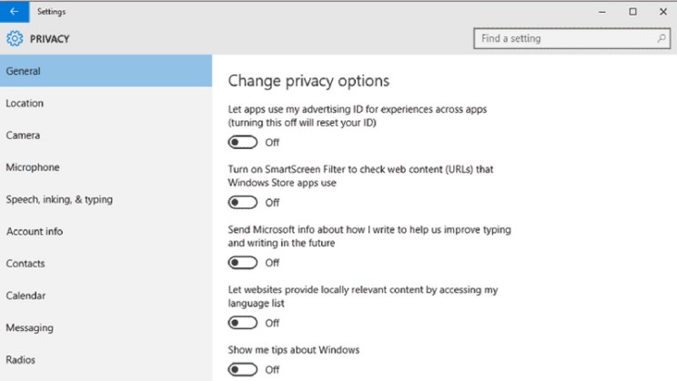 problema de privacidad en windows 10