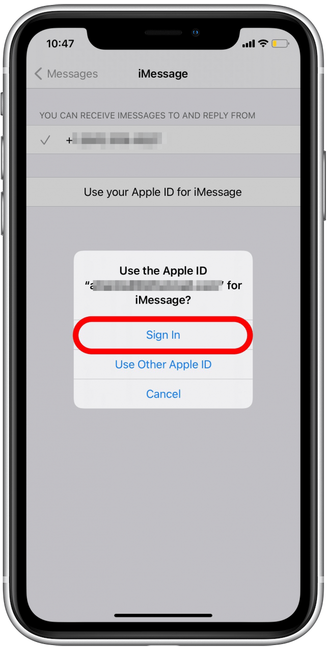 Inicie sesión para volver a agregar su cuenta de Apple