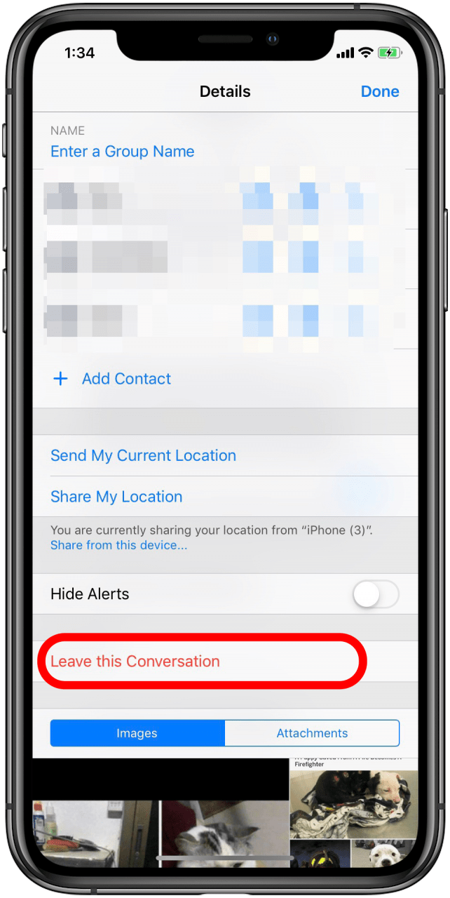 cómo salir del chat grupal de imessage