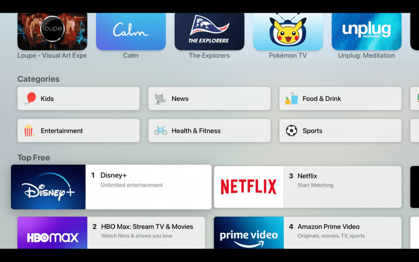 categorías de aplicaciones de apple tv