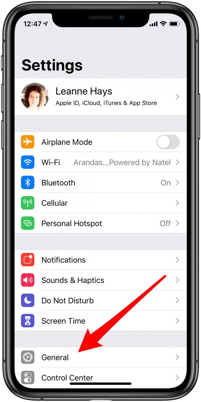 aplicación de configuración de iphone general