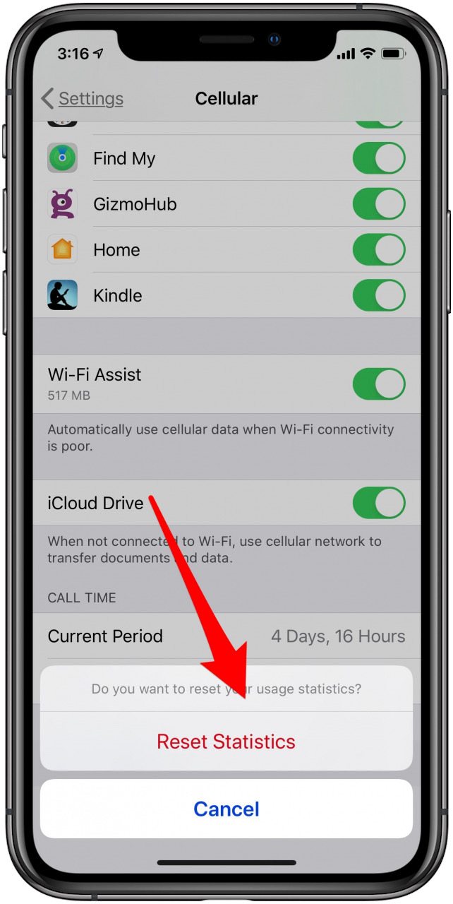 restablecer estadísticas de datos iphone