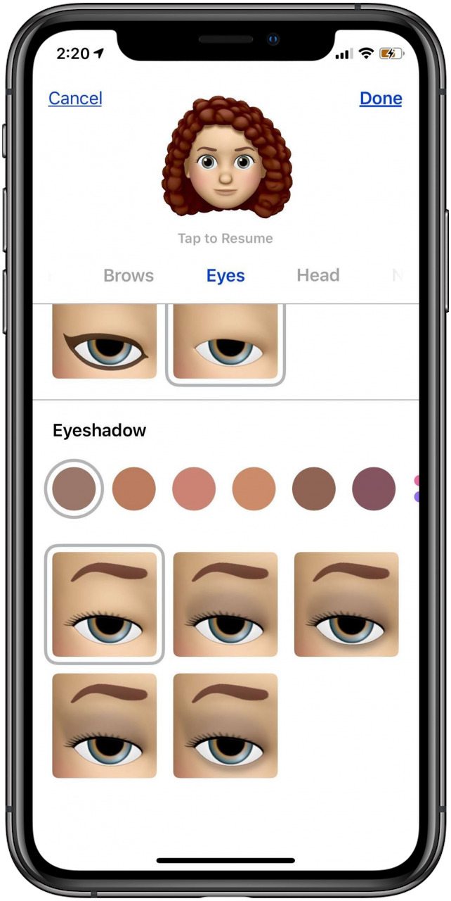 agregue cejas, sombra de ojos a su memoji