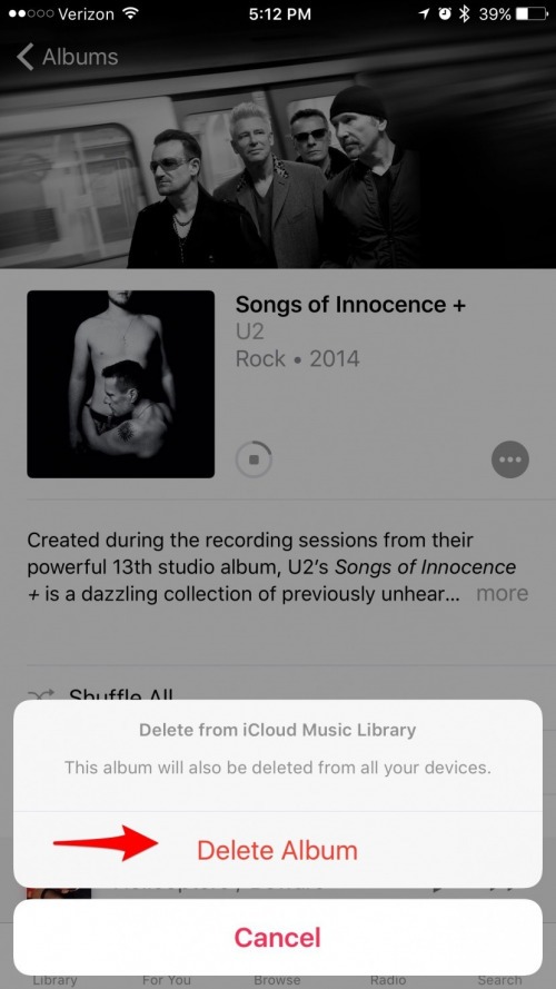 eliminar las canciones inocentes de U2 de iTunes