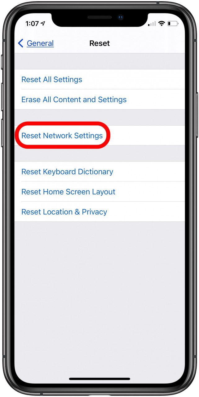 restablecer la configuración de red del iphone