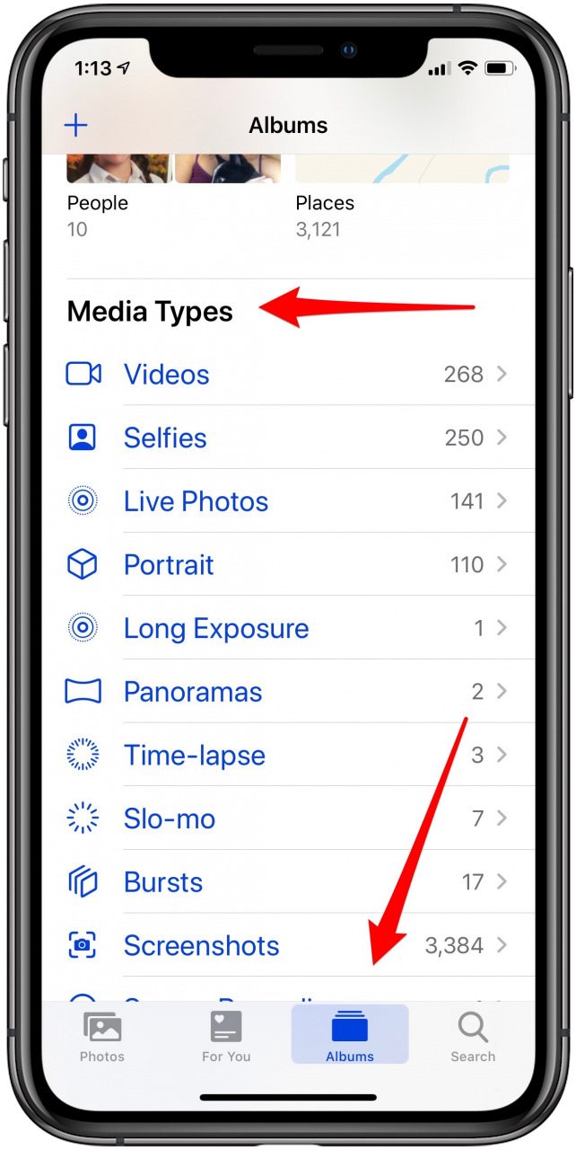media types in the photos app