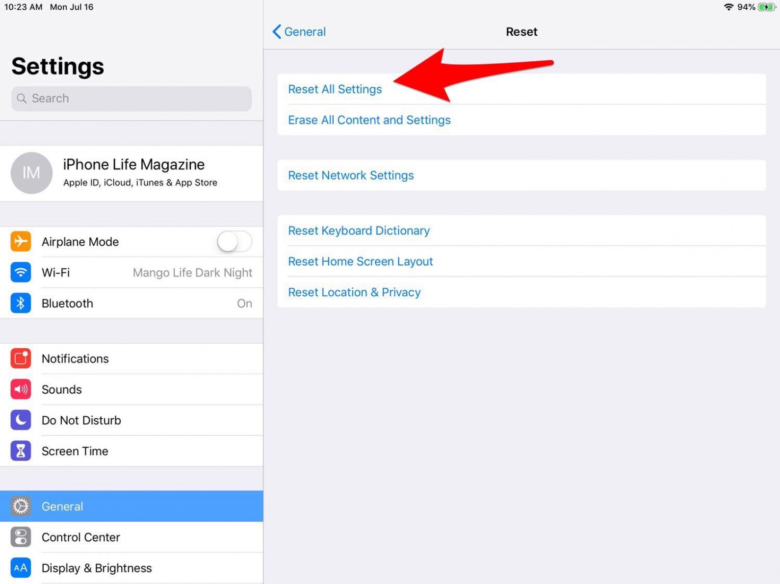 reset ipad 2