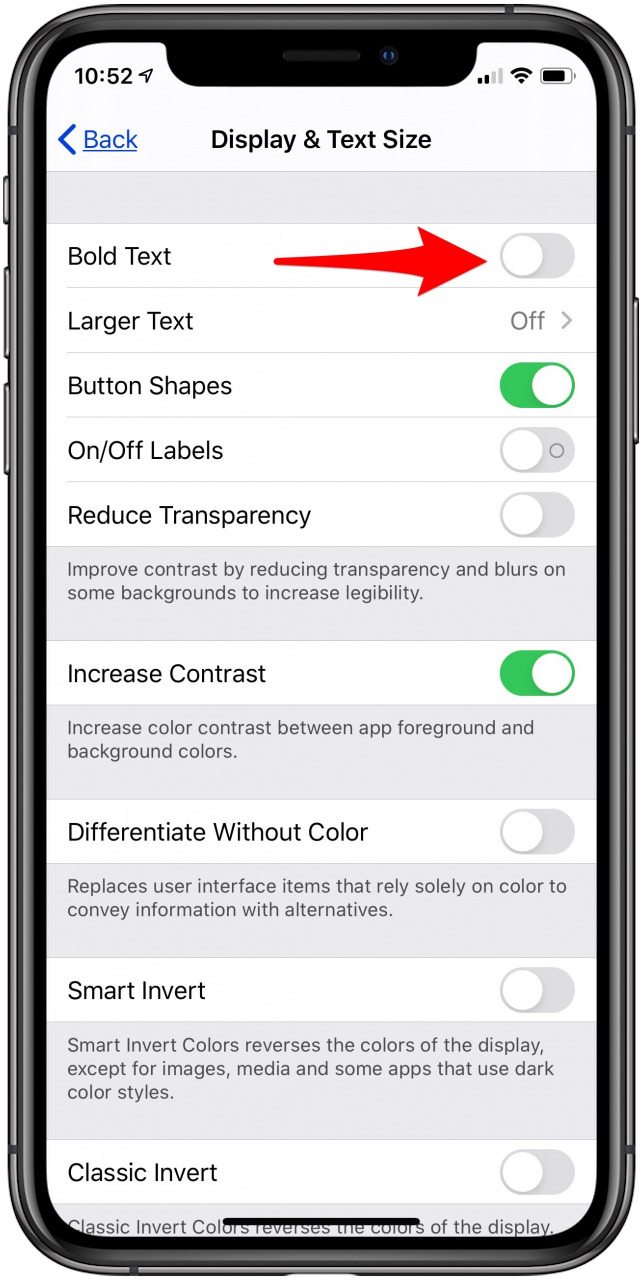 activar el texto en negrita del iphone