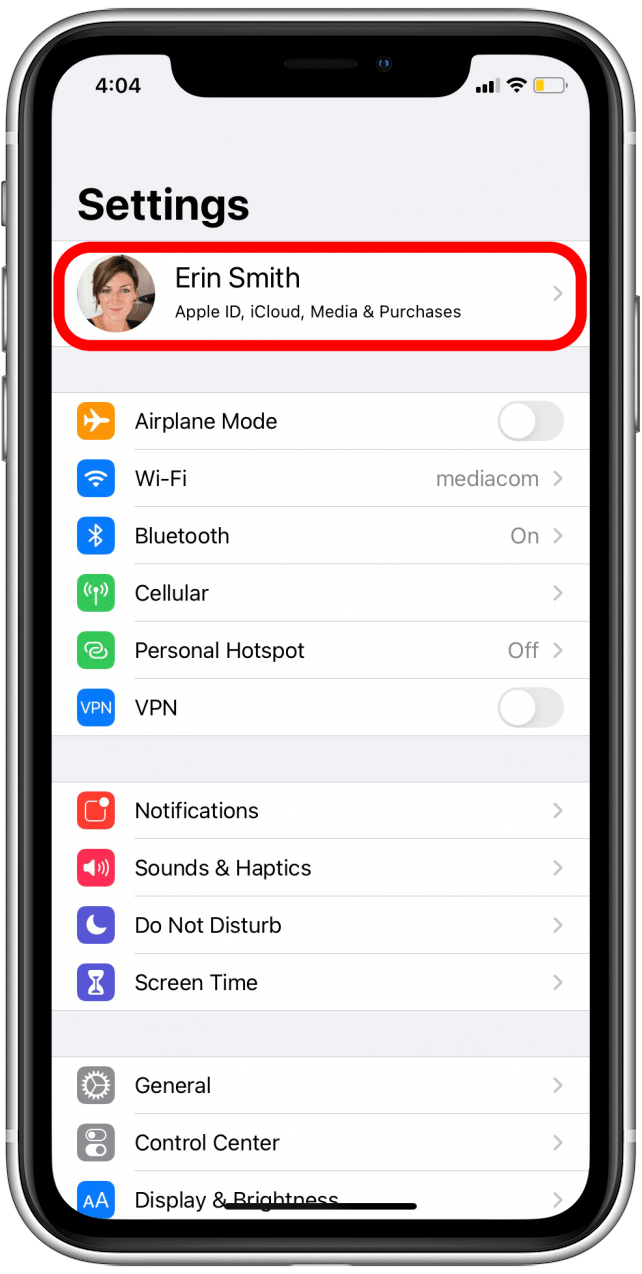 Toque su perfil de ID de Apple