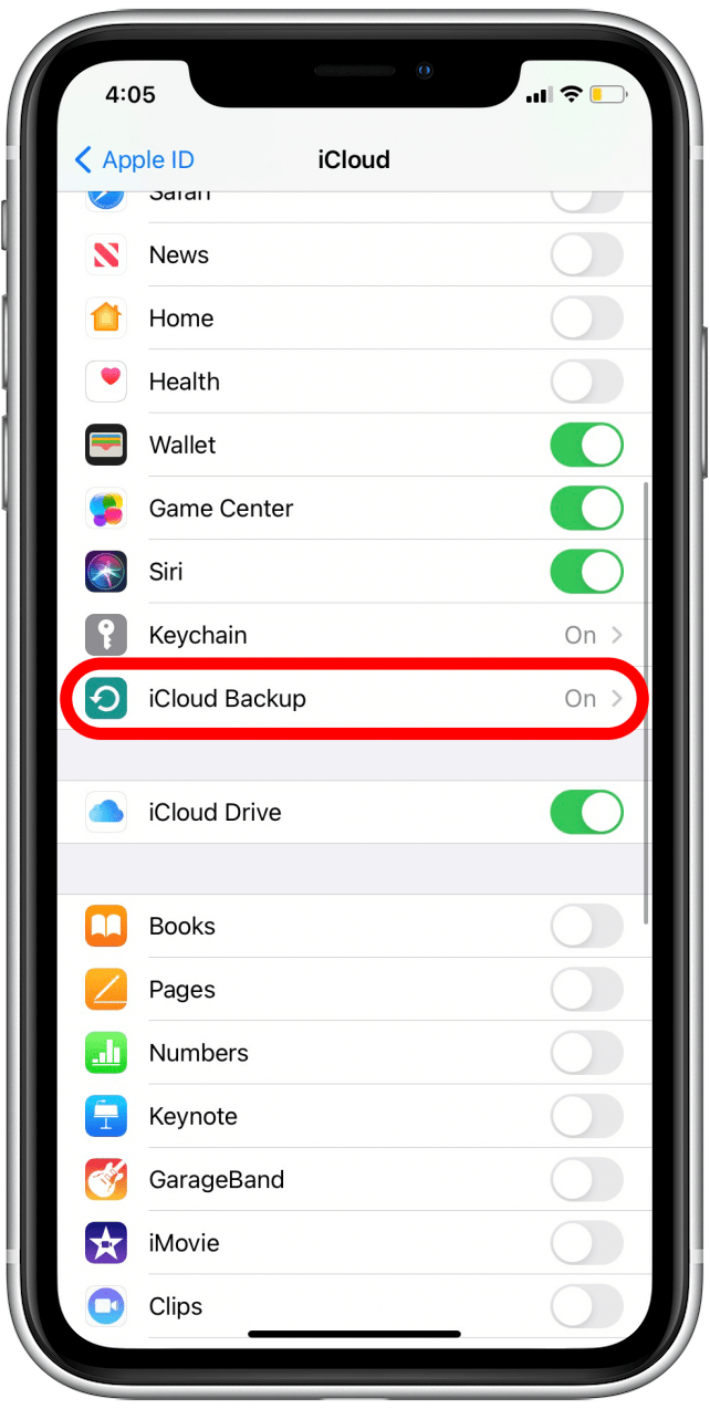 Toca Copia de seguridad de iCloud