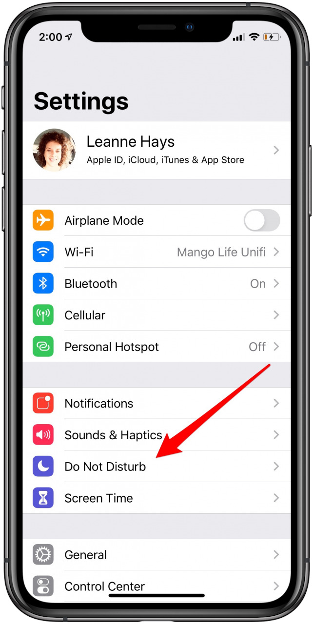toca no molestar en tu configuración