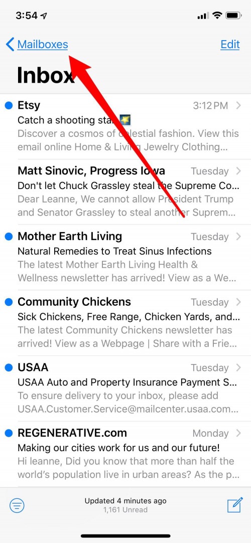 buzones de correo en la aplicación de correo de iphone