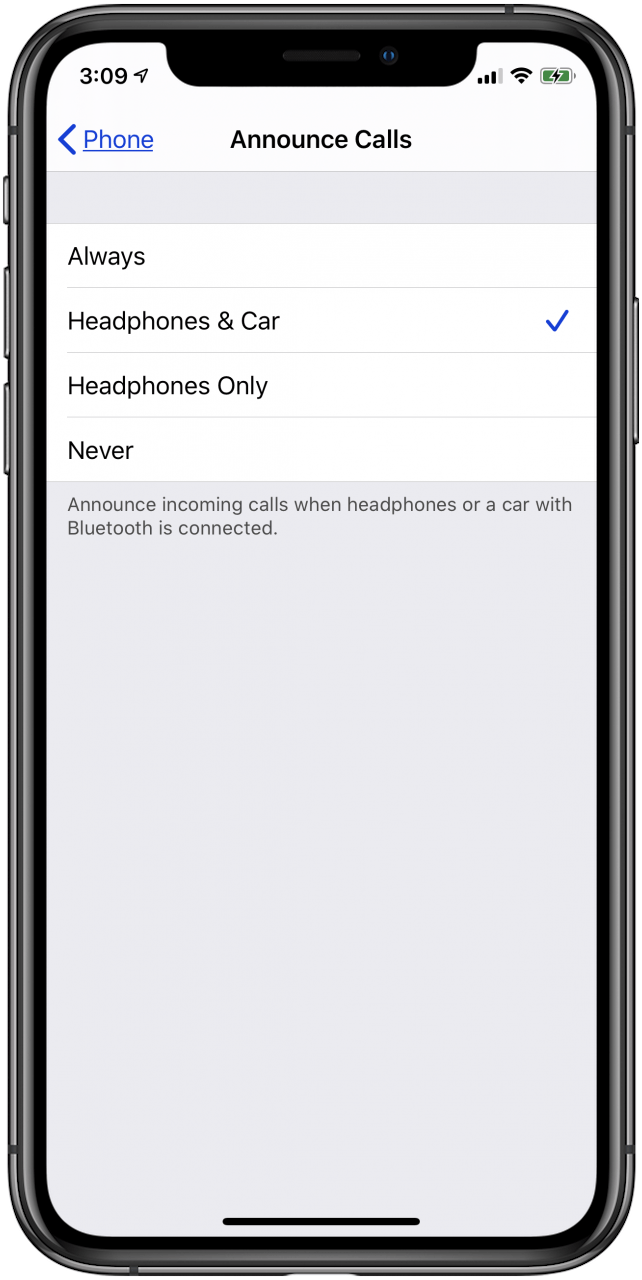call announce options iphone