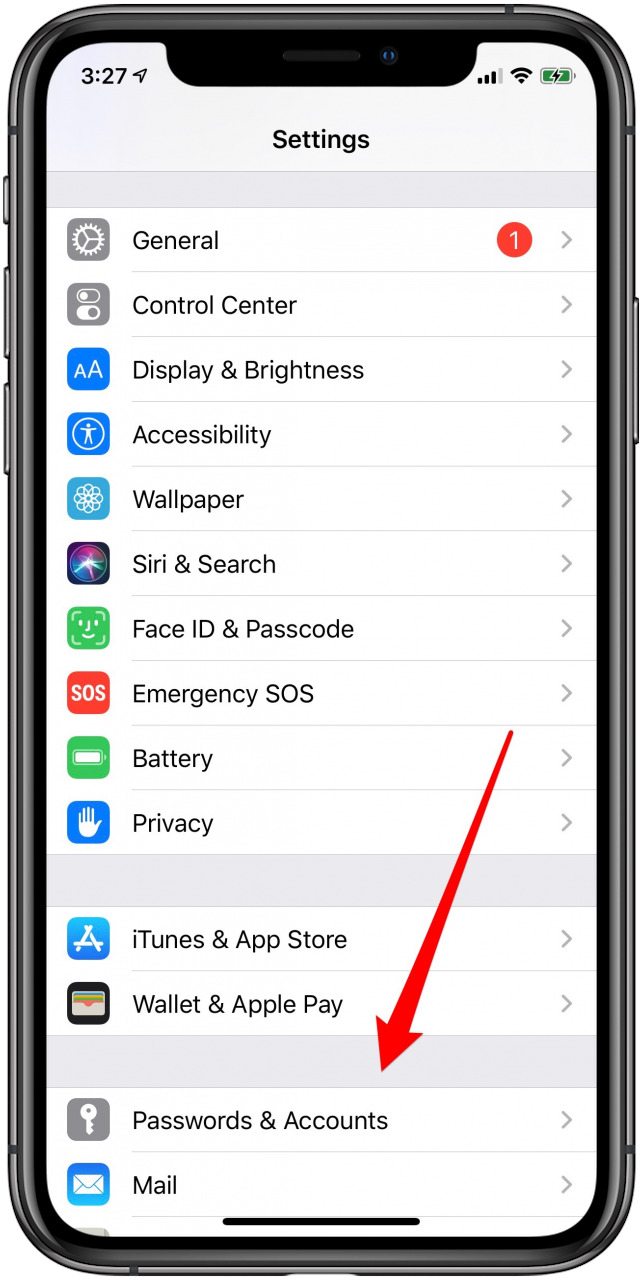 controles de cuentas y contraseñas de iphone