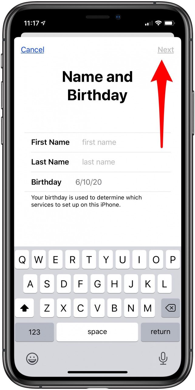 ingrese el nombre y el cumpleaños para hacer la identificación de Apple