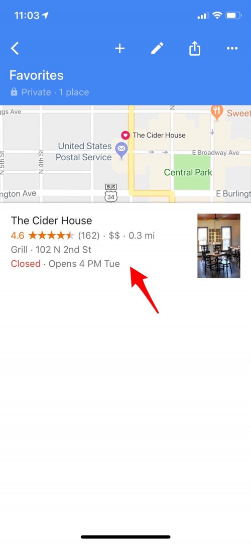 eliminar favorito del mapa de google
