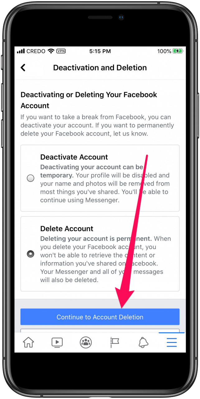 eliminación de cuenta de facebook