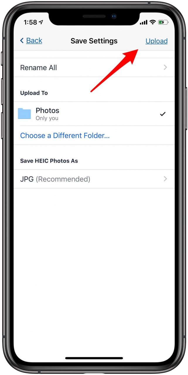 upload pics from iphone to dropbox