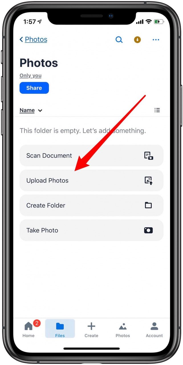 upload photos to dropbox from iphone