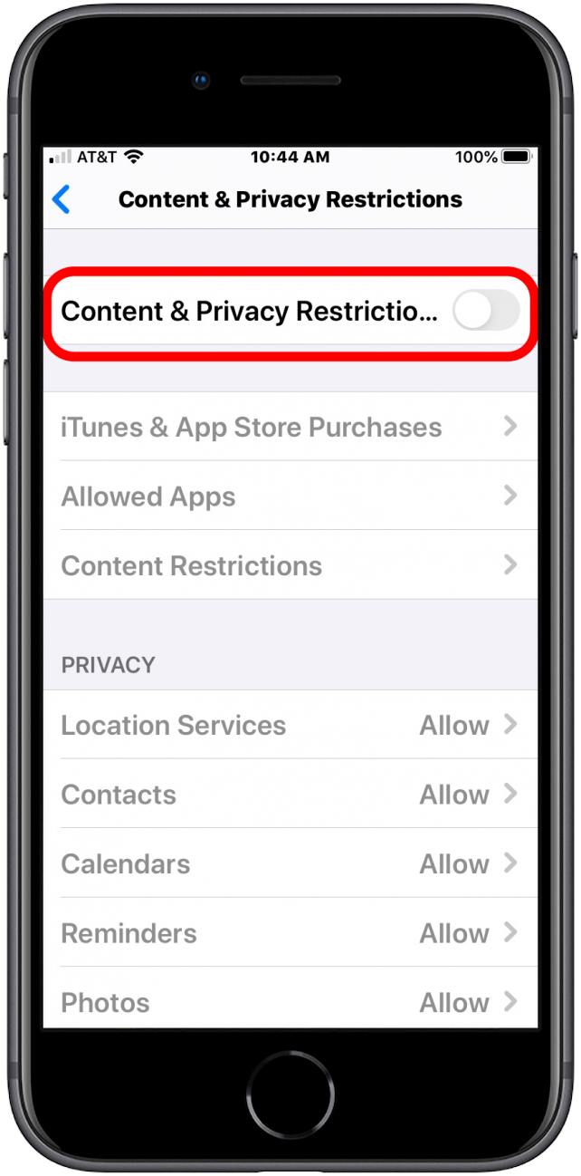 restricciones de contenido y privacidad