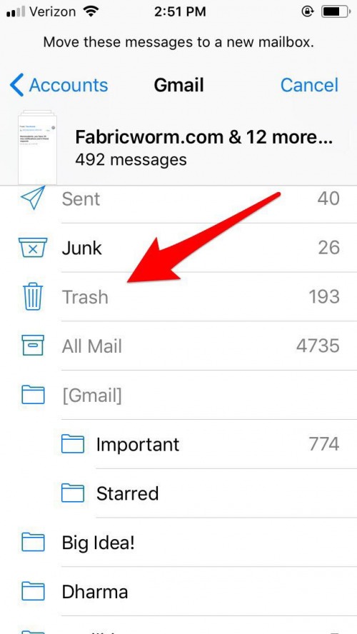 eliminar por lotes el correo electrónico en el iphone