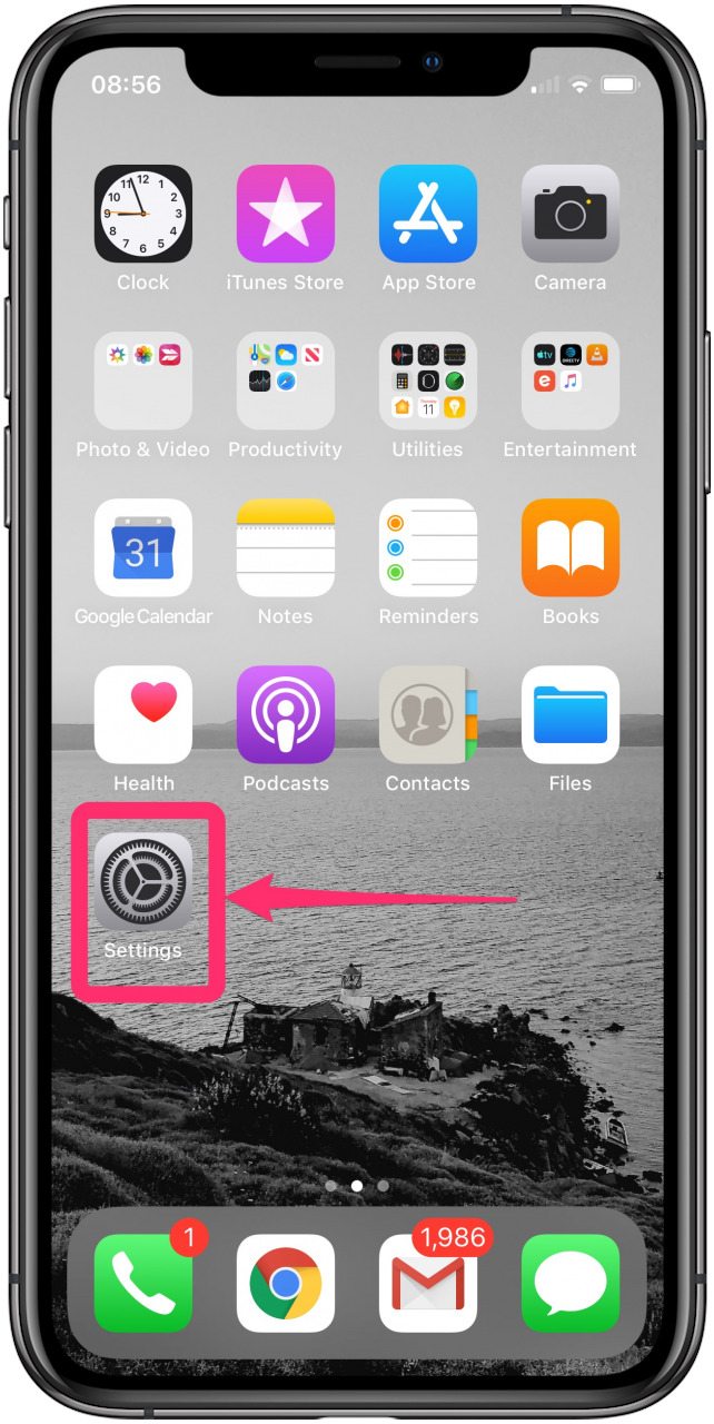 una pantalla de iPhone con el icono de configuración en un círculo