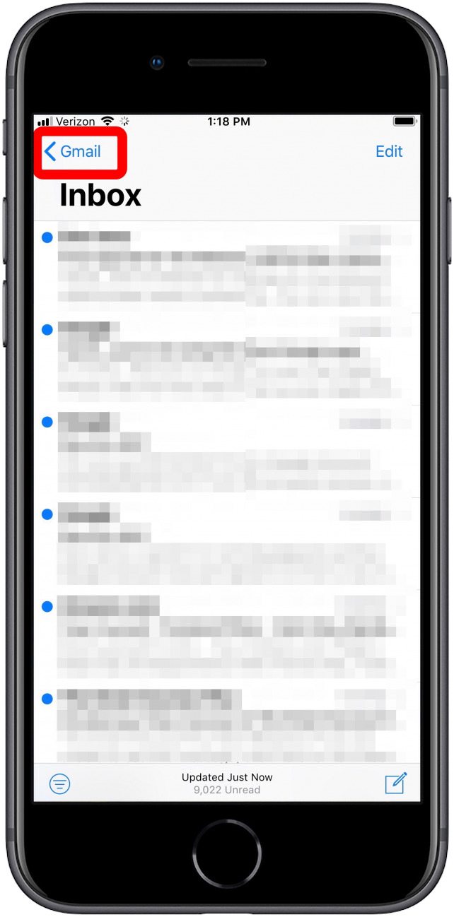 toque el icono mayor que para ver la pantalla Buzones de correo
