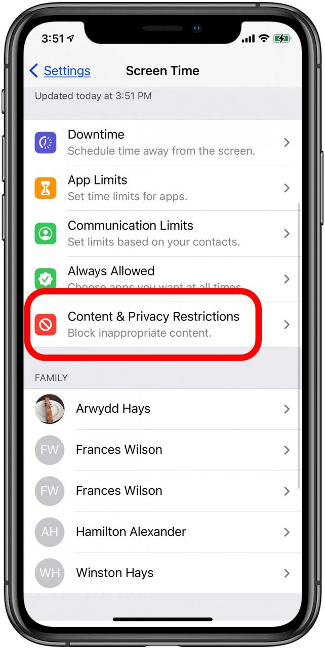 restricciones de privacidad y contenido de iphone y ipad