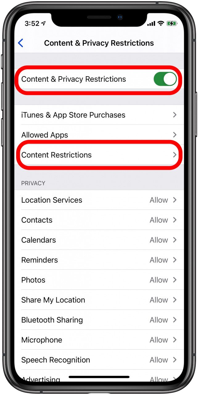 toque restricciones de contenido