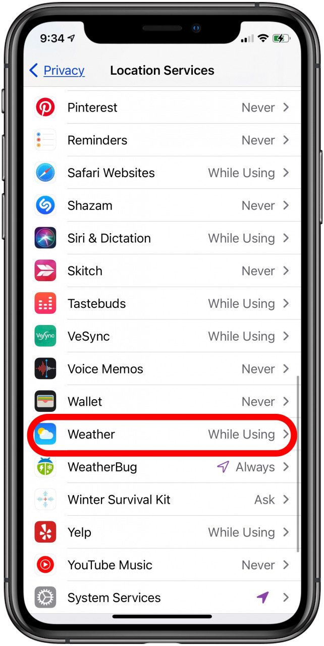 cambiar el seguimiento de ubicación para la aplicación y el widget del clima