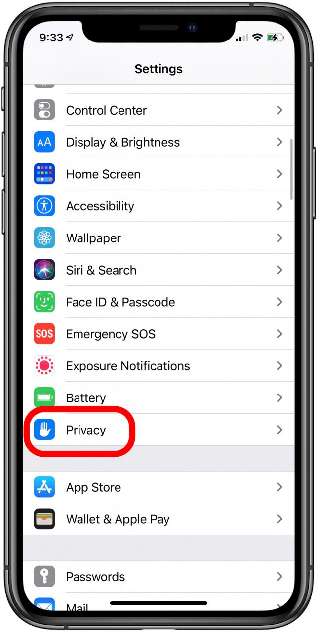 configuración de privacidad de iphone