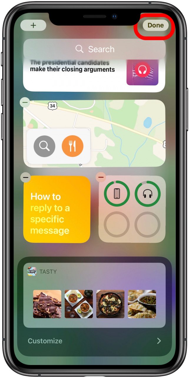 toque listo cuando haya terminado de eliminar widgets