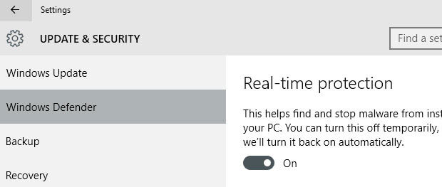 Desactivar la protección en tiempo real de Windows Defender