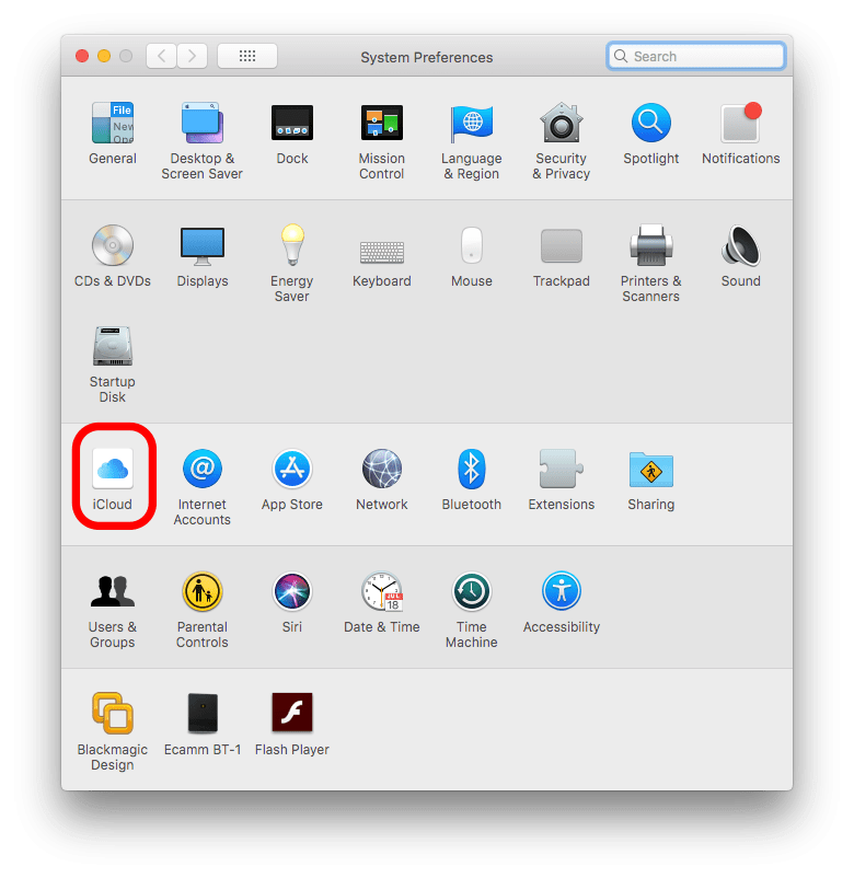 seleccione las preferencias de iCloud Drive en la Mac