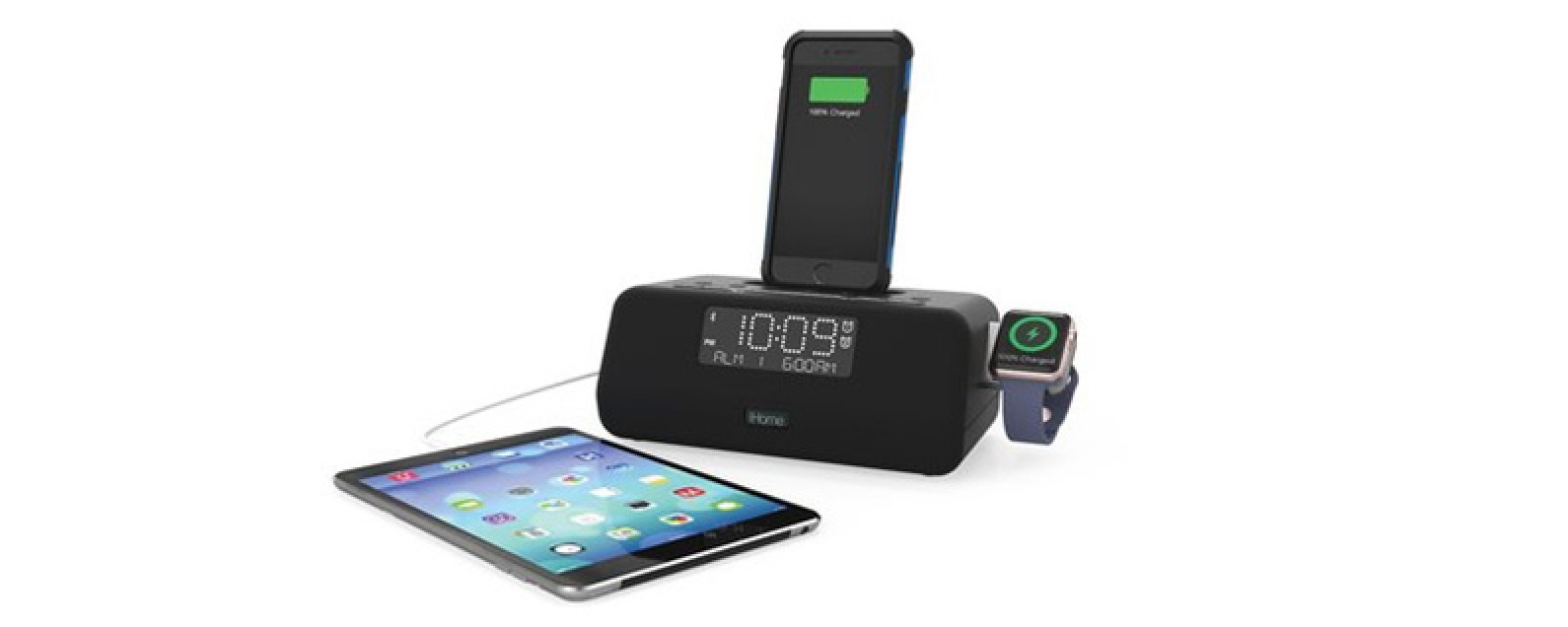 El radio reloj de iHome funciona como base de carga dual para iPhone y Apple Watch