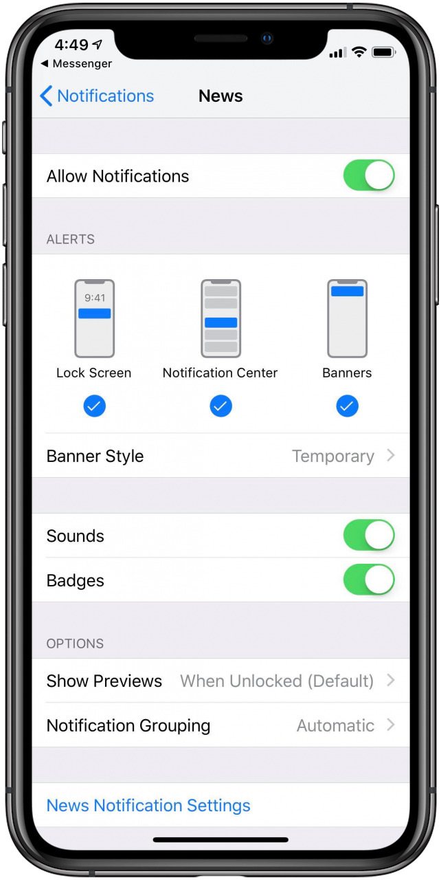 configuración de las notificaciones