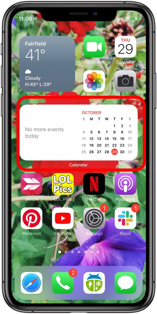 widget de calendario de iphone