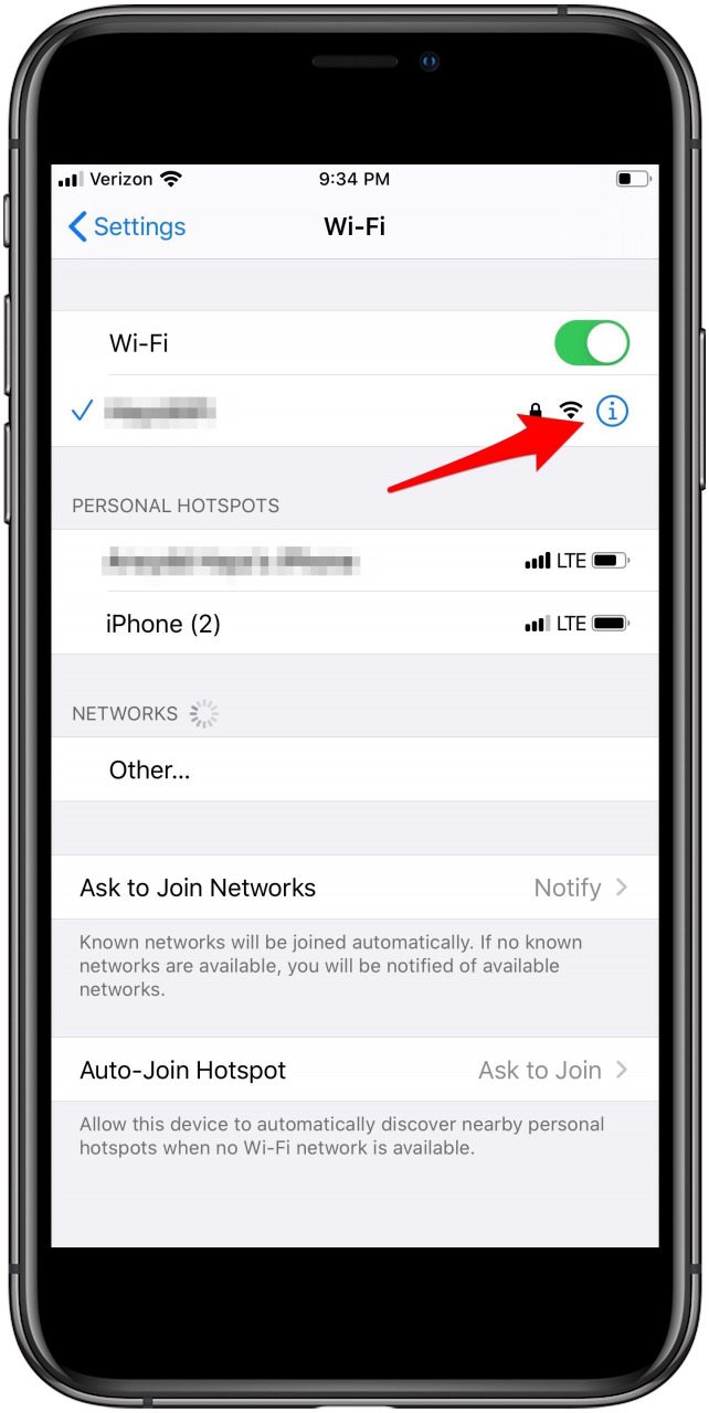 icono de información wifi iphone