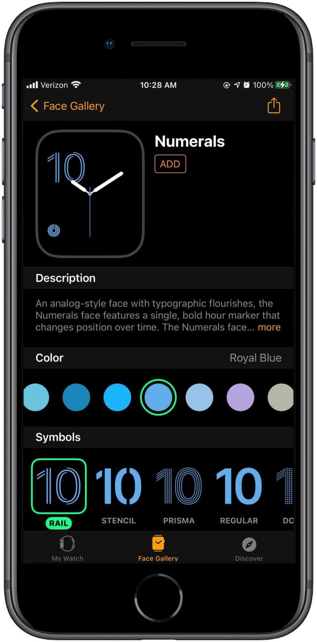 Choose color and font options to customize your watch face