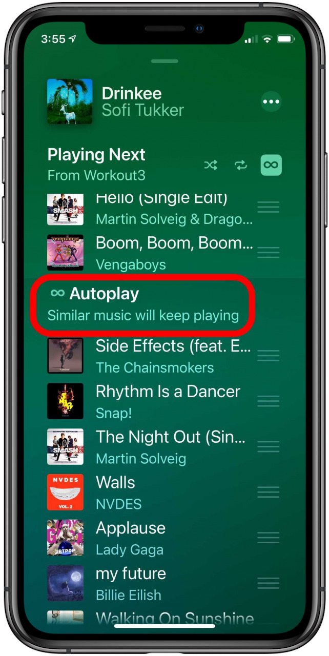 reproducción automática de Apple Music activada