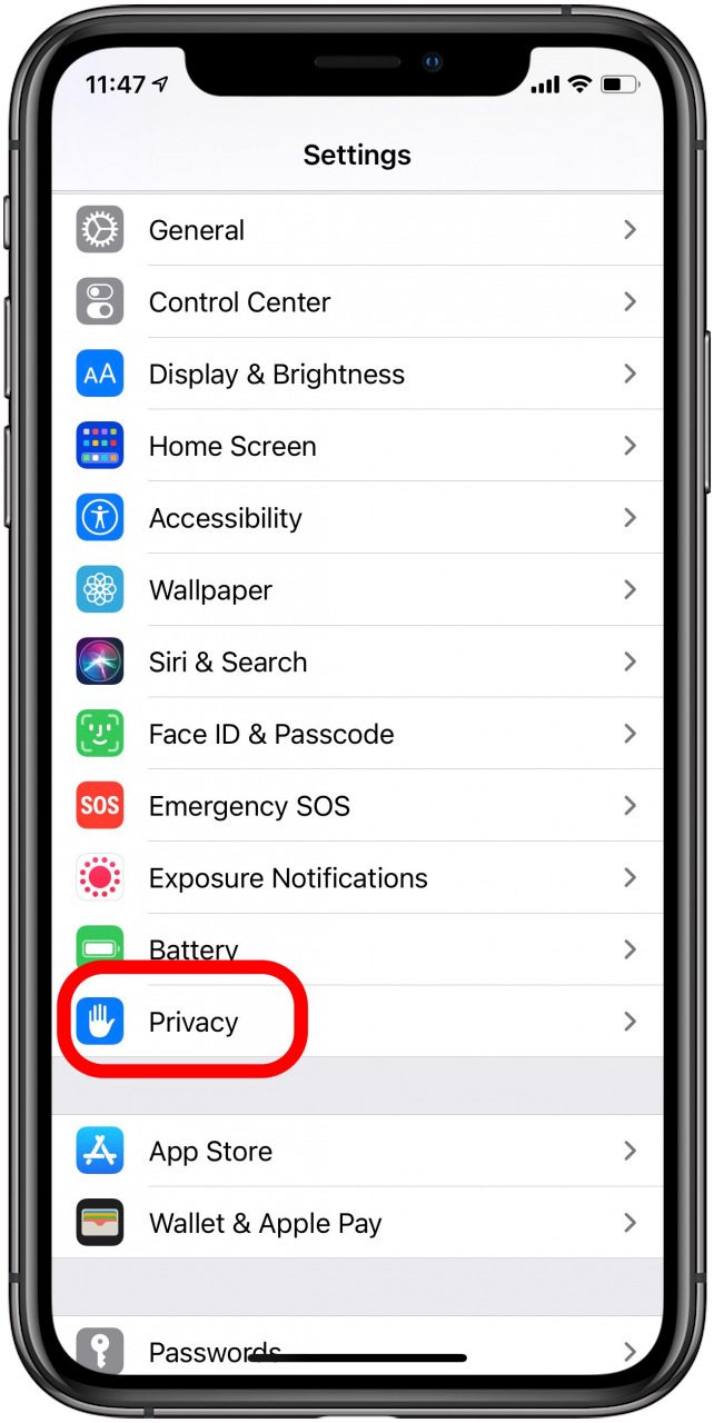 configuración de privacidad de iphone
