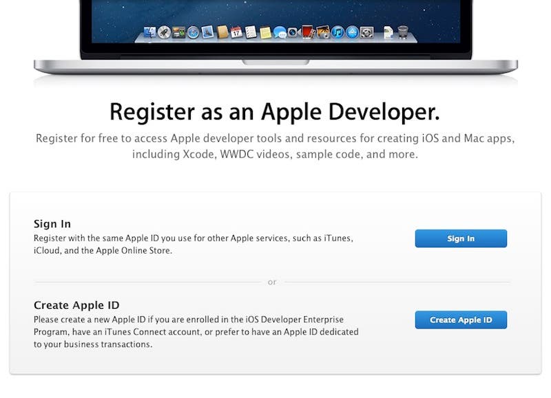 Registro de desarrollador de Apple