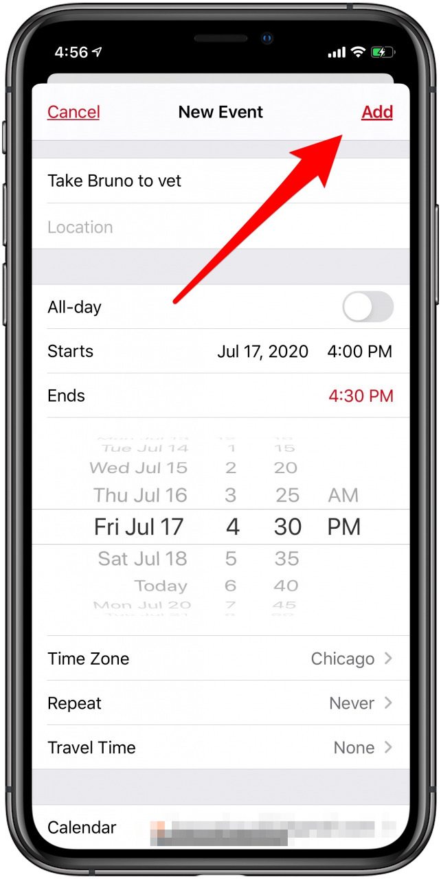 toque agregar para agregar su cita a su calendario de iphone