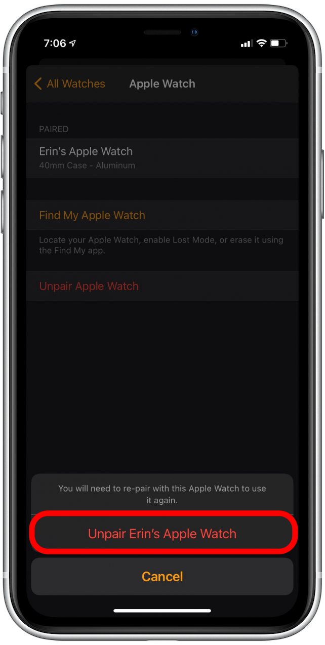 Confirmar desvincular Apple Watch