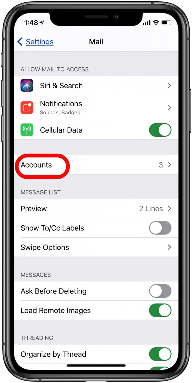 configuración de cuentas de iphone
