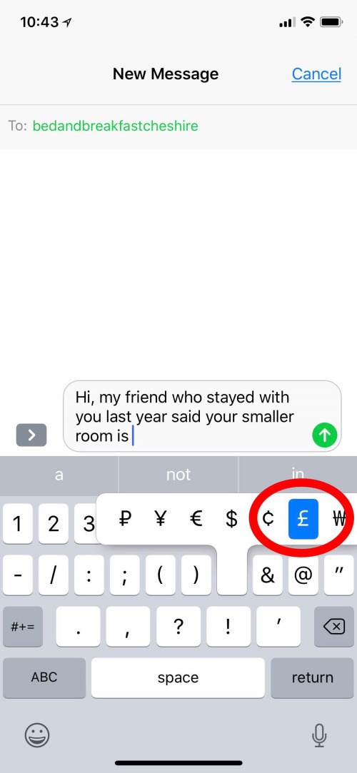 símbolo de libra teclado de iphone