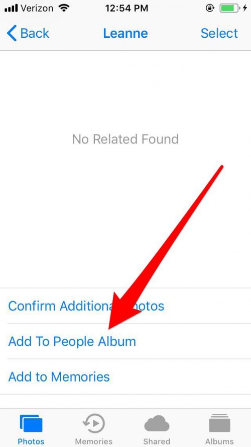 agregar persona al álbum de personas iphone